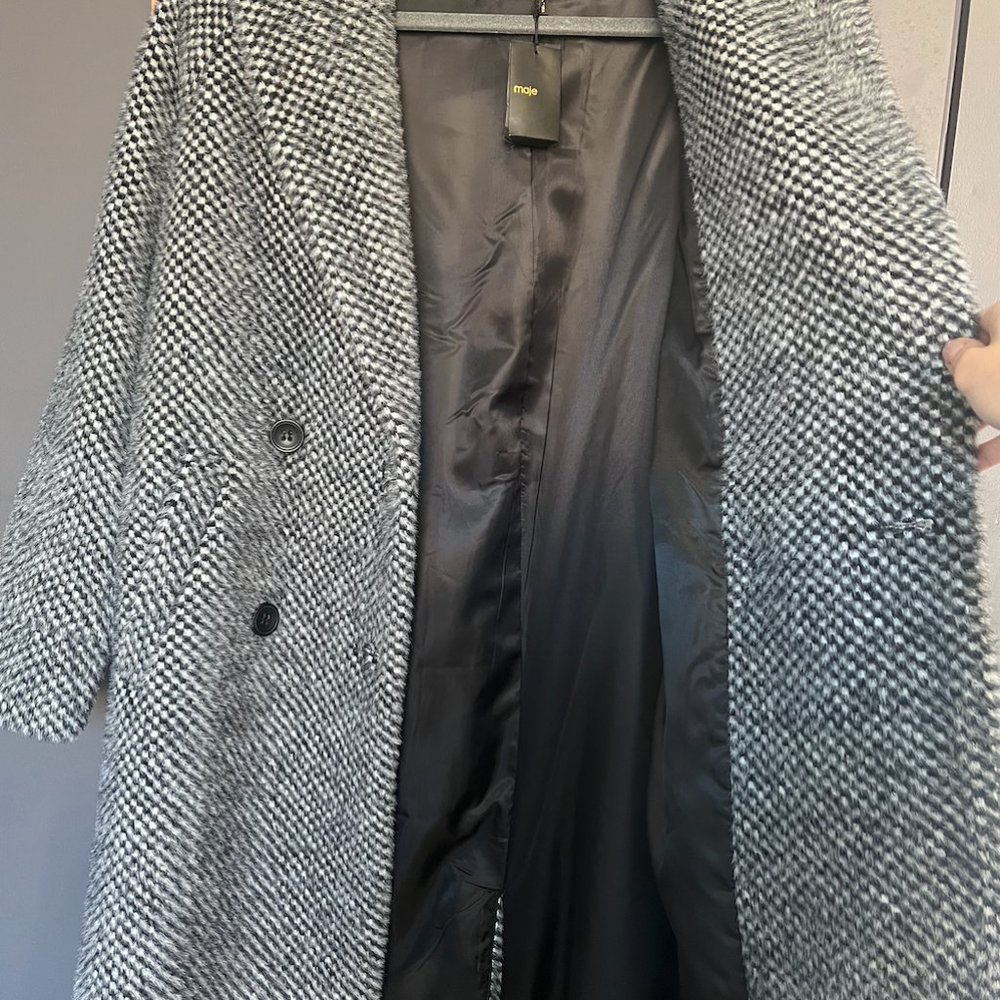Maje Gabyne Double Breasted Long Twill Coat Size 36 - Picture 4 of 6
